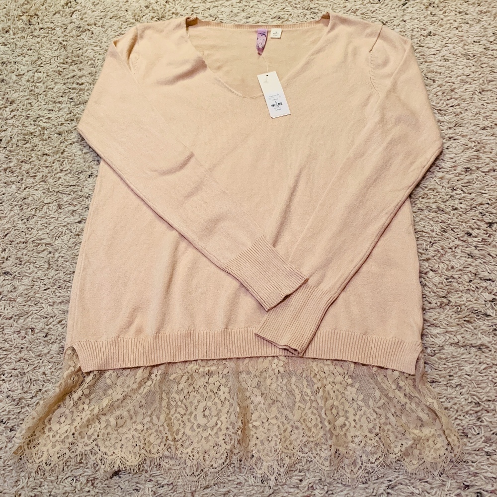 Francescas Cream Lace Trim Alya Sweater